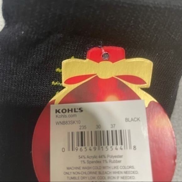 Holiday Socks Cat and Candy Cane Black Crew Length - Picture 4 of 5